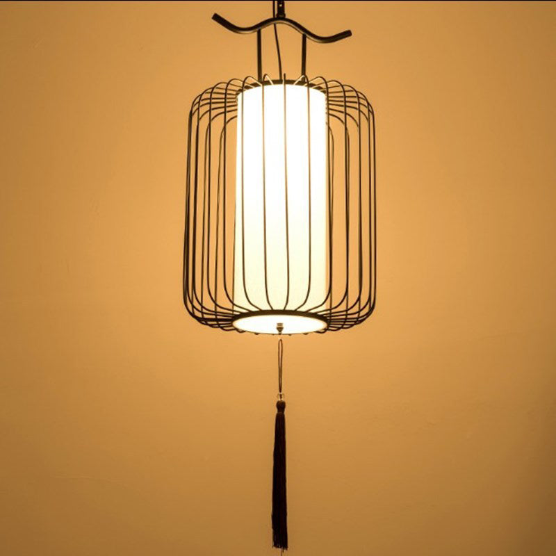 Vertical Cage Shade Pendant Lighting New Chinese Style Retro 1 Light Restaurant Hanging Lamp Clearhalo 'Ceiling Lights' 'Pendant Lights' 'Pendants' Lighting' 2589090