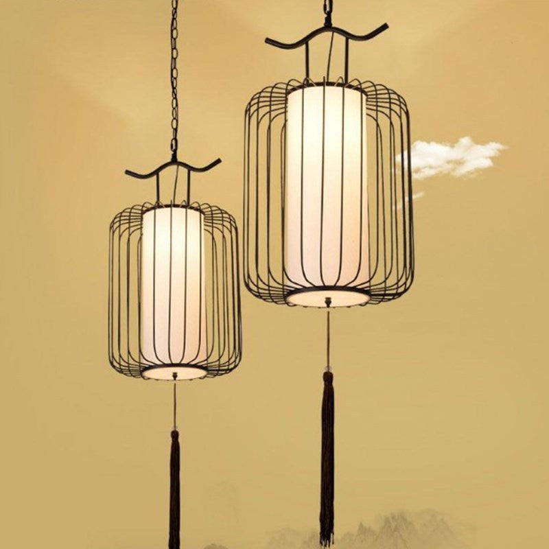 Vertical Cage Shade Pendant Lighting New Chinese Style Retro 1 Light Restaurant Hanging Lamp Clearhalo 'Ceiling Lights' 'Pendant Lights' 'Pendants' Lighting' 2589096