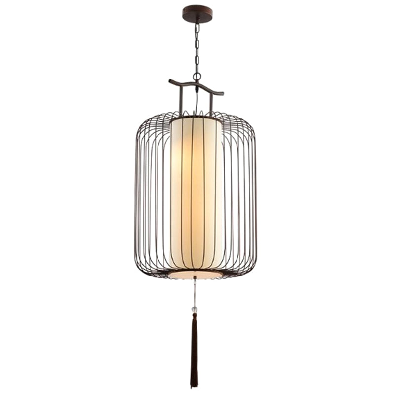 Vertical Cage Shade Pendant Lighting New Chinese Style Retro 1 Light Restaurant Hanging Lamp Clearhalo 'Ceiling Lights' 'Pendant Lights' 'Pendants' Lighting' 2589099