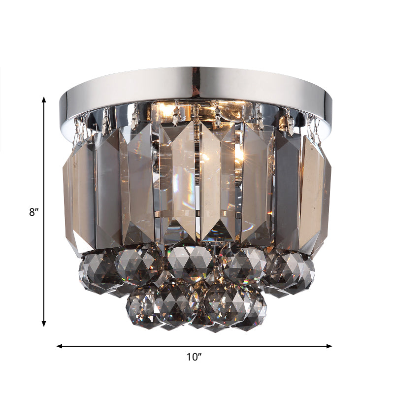 Clear/Smoke Gray/Cognac Crystal Round Mini Flush Light Simple 2-Light Corridor Flush Ceiling Light Fixture Clearhalo 'Ceiling Lights' 'Close To Ceiling Lights' 'Close to ceiling' 'Flush mount' Lighting' 258910