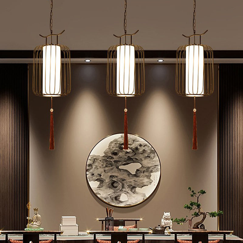 Vertical Cage Shade Pendant Lighting New Chinese Style Retro 1 Light Restaurant Hanging Lamp Clearhalo 'Ceiling Lights' 'Pendant Lights' 'Pendants' Lighting' 2589101