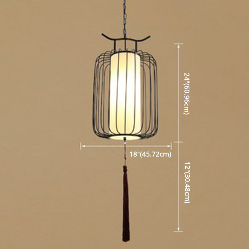 Vertical Cage Shade Pendant Lighting New Chinese Style Retro 1 Light Restaurant Hanging Lamp Clearhalo 'Ceiling Lights' 'Pendant Lights' 'Pendants' Lighting' 2589102