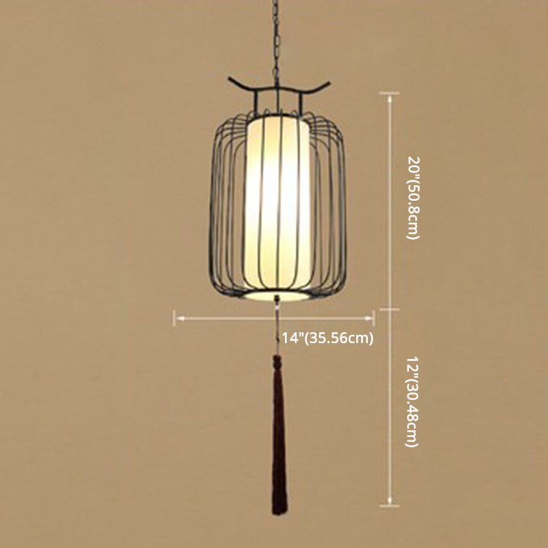 Vertical Cage Shade Pendant Lighting New Chinese Style Retro 1 Light Restaurant Hanging Lamp Clearhalo 'Ceiling Lights' 'Pendant Lights' 'Pendants' Lighting' 2589103