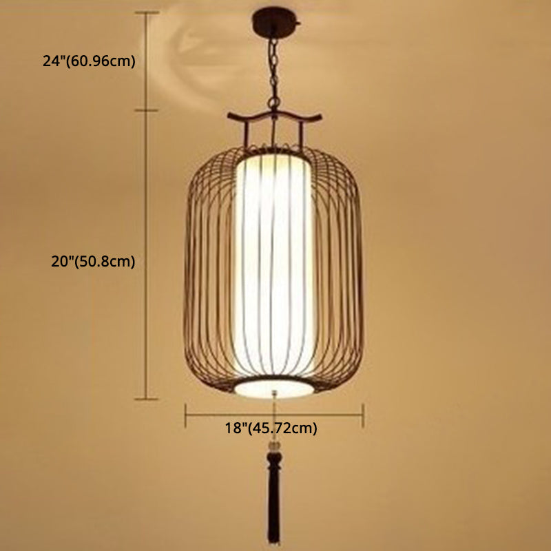 Vertical Cage Shade Pendant Lighting New Chinese Style Retro 1 Light Restaurant Hanging Lamp Clearhalo 'Ceiling Lights' 'Pendant Lights' 'Pendants' Lighting' 2589105