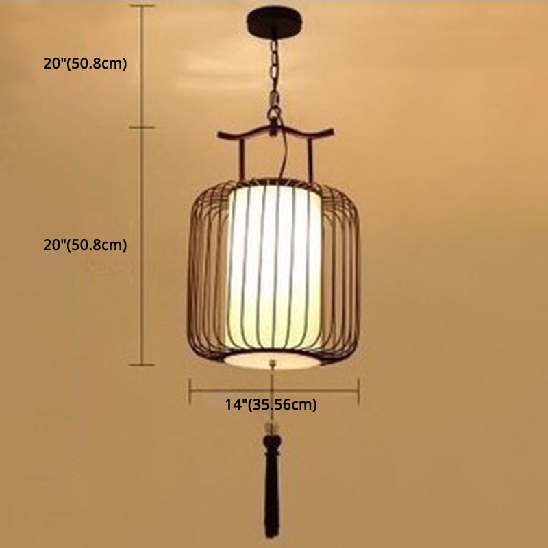 Vertical Cage Shade Pendant Lighting New Chinese Style Retro 1 Light Restaurant Hanging Lamp Clearhalo 'Ceiling Lights' 'Pendant Lights' 'Pendants' Lighting' 2589106