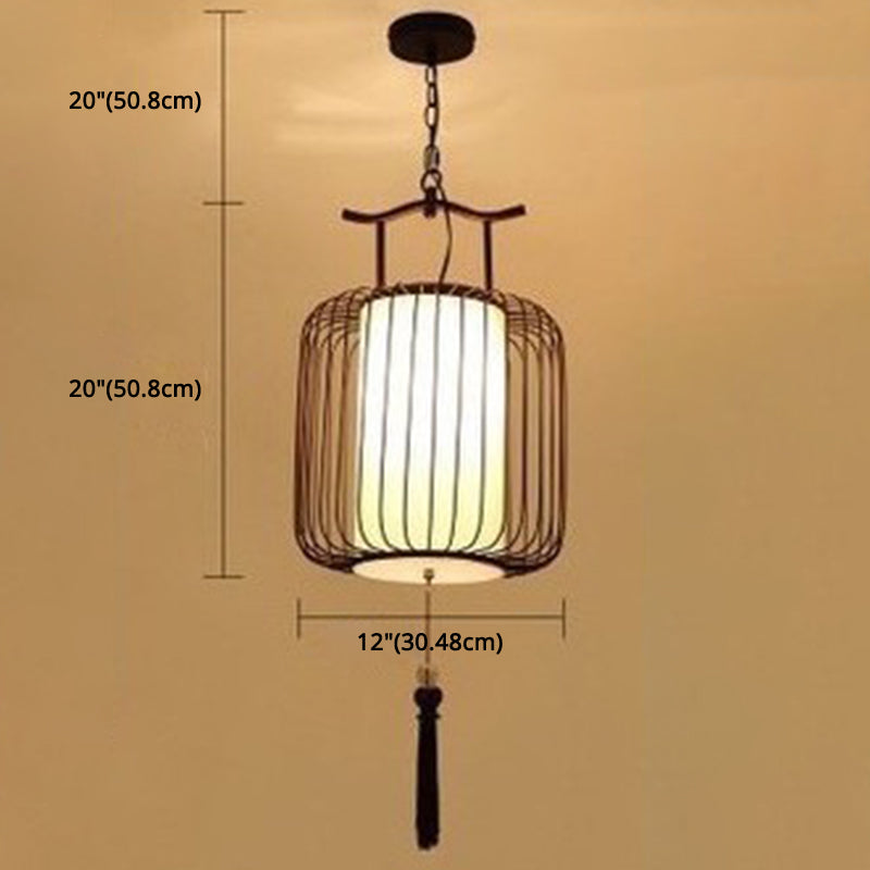 Vertical Cage Shade Pendant Lighting New Chinese Style Retro 1 Light Restaurant Hanging Lamp Clearhalo 'Ceiling Lights' 'Pendant Lights' 'Pendants' Lighting' 2589107