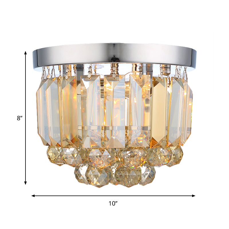 Clear/Smoke Gray/Cognac Crystal Round Mini Flush Light Simple 2-Light Corridor Flush Ceiling Light Fixture Clearhalo 'Ceiling Lights' 'Close To Ceiling Lights' 'Close to ceiling' 'Flush mount' Lighting' 258911