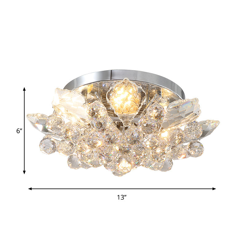 4 Lights Bedroom Flush Ceiling Light Minimal Gold/Silver Flush Mounted Ceiling Light with Irregular Crystal Shade Clearhalo 'Ceiling Lights' 'Close To Ceiling Lights' 'Close to ceiling' 'Flush mount' Lighting' 258912