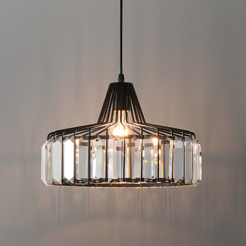 1 Light Pendant Light Modern Minimalist Drum Crystal Shade Dining Room Hanging Lamp Clearhalo 'Ceiling Lights' 'Modern Pendants' 'Modern' 'Pendant Lights' 'Pendants' Lighting' 2589129