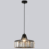 1 Light Pendant Light Modern Minimalist Drum Crystal Shade Dining Room Hanging Lamp Black Clearhalo 'Ceiling Lights' 'Modern Pendants' 'Modern' 'Pendant Lights' 'Pendants' Lighting' 2589130