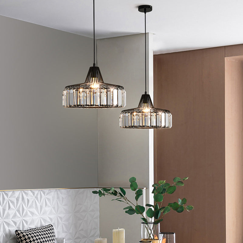 1 Light Pendant Light Modern Minimalist Drum Crystal Shade Dining Room Hanging Lamp Clearhalo 'Ceiling Lights' 'Modern Pendants' 'Modern' 'Pendant Lights' 'Pendants' Lighting' 2589132