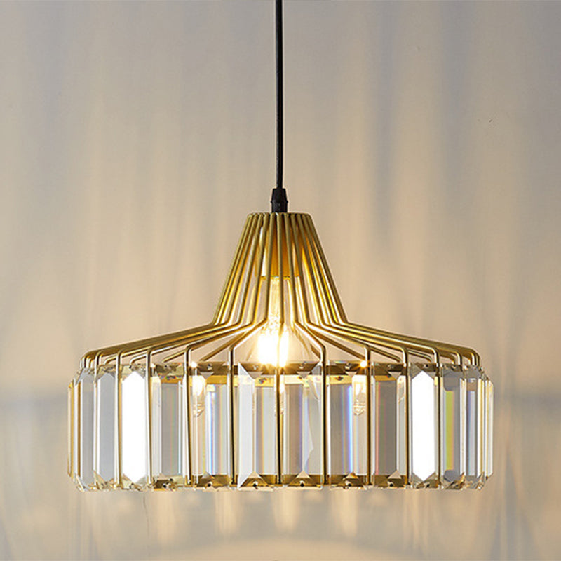 1 Light Pendant Light Modern Minimalist Drum Crystal Shade Dining Room Hanging Lamp Clearhalo 'Ceiling Lights' 'Modern Pendants' 'Modern' 'Pendant Lights' 'Pendants' Lighting' 2589135