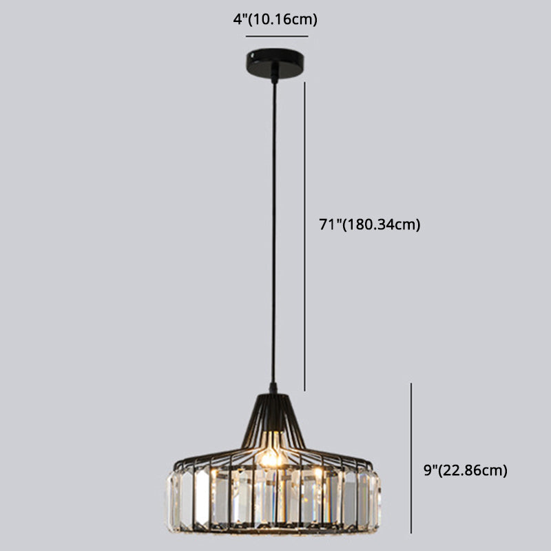 1 Light Pendant Light Modern Minimalist Drum Crystal Shade Dining Room Hanging Lamp Clearhalo 'Ceiling Lights' 'Modern Pendants' 'Modern' 'Pendant Lights' 'Pendants' Lighting' 2589136