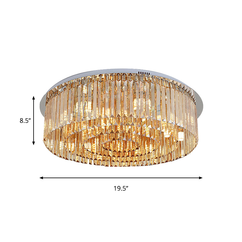 4-Tier Round Flush Mount Simplicity 8/12-Light Amber Crystal Flushmount Ceiling Lamp for Living Room Clearhalo 'Ceiling Lights' 'Close To Ceiling Lights' 'Close to ceiling' 'Flush mount' Lighting' 258914