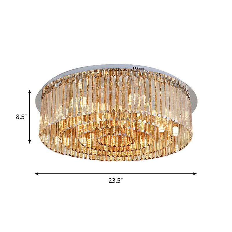 4-Tier Round Flush Mount Simplicity 8/12-Light Amber Crystal Flushmount Ceiling Lamp for Living Room Clearhalo 'Ceiling Lights' 'Close To Ceiling Lights' 'Close to ceiling' 'Flush mount' Lighting' 258915