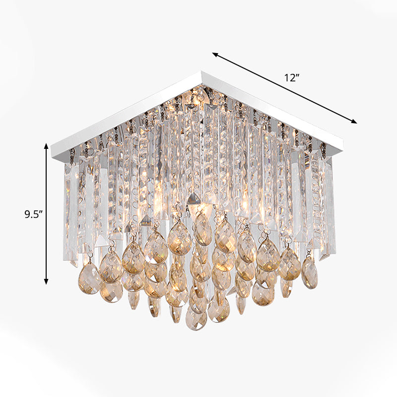 Clear Crystal Cubic Flush Lamp Simple 1/2-Light Bedroom Flush Mount Ceiling Fixture Clearhalo 'Ceiling Lights' 'Close To Ceiling Lights' 'Close to ceiling' 'Flush mount' Lighting' 258916