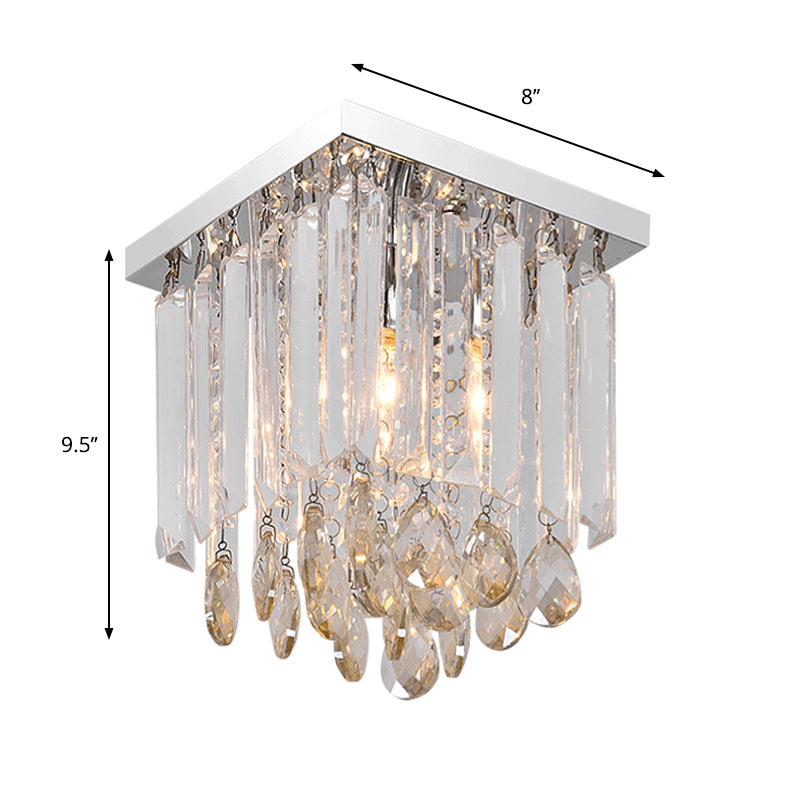 Clear Crystal Cubic Flush Lamp Simple 1/2-Light Bedroom Flush Mount Ceiling Fixture Clearhalo 'Ceiling Lights' 'Close To Ceiling Lights' 'Close to ceiling' 'Flush mount' Lighting' 258917