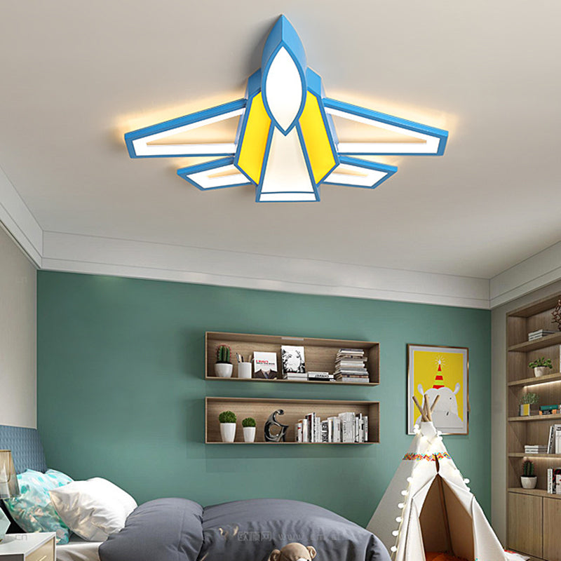 Airplane Flush Mount Light 1 Light Metal Cartoon Flush Mount Spotlight for Children Bedroom Yellow-Blue Clearhalo 'Ceiling Lights' 'Close To Ceiling Lights' 'Close to ceiling' 'Flush mount' Lighting' 2589297