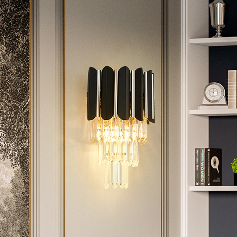 Tiered Wall Mounted Lighting Modern Clear Crystal 2 Lights Wall Sconce Light in Black Clearhalo 'Modern wall lights' 'Modern' 'Wall Lamps & Sconces' 'Wall Lights' Lighting' 258938