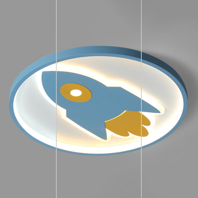 Rocket Flush Mount Ceiling Light Cartoon Metal Ceiling Light Fixtures for Bedroom Blue Third Gear Clearhalo 'Ceiling Lights' 'Close To Ceiling Lights' 'Close to ceiling' 'Flush mount' Lighting' 2589383