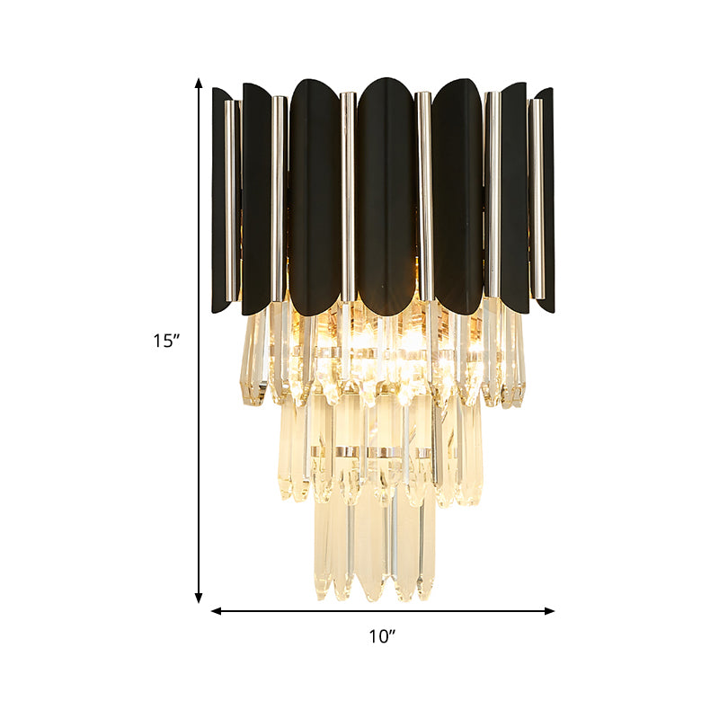 Tiered Wall Mounted Lighting Modern Clear Crystal 2 Lights Wall Sconce Light in Black Clearhalo 'Modern wall lights' 'Modern' 'Wall Lamps & Sconces' 'Wall Lights' Lighting' 258942