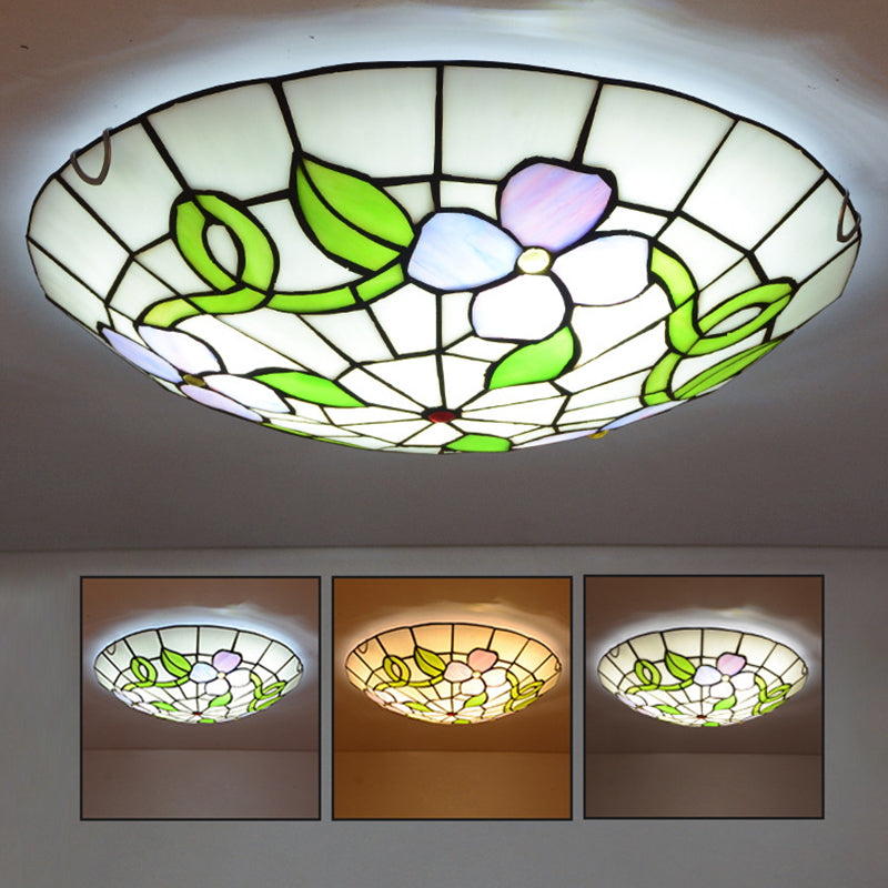 Flower Flush Mount Ceiling Light Stained Glass Tiffany-Style Flush Mount Ceiling Ligh Clearhalo 'Ceiling Lights' 'Close To Ceiling Lights' 'Close to ceiling' 'Flush mount' Lighting' 2589425