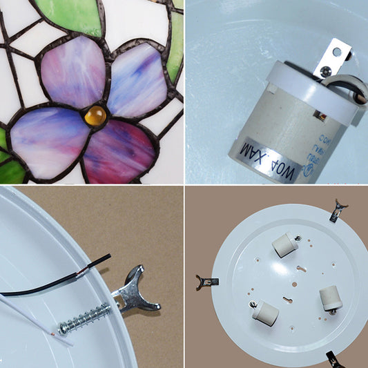 Flower Flush Mount Ceiling Light Stained Glass Tiffany-Style Flush Mount Ceiling Ligh Clearhalo 'Ceiling Lights' 'Close To Ceiling Lights' 'Close to ceiling' 'Flush mount' Lighting' 2589426