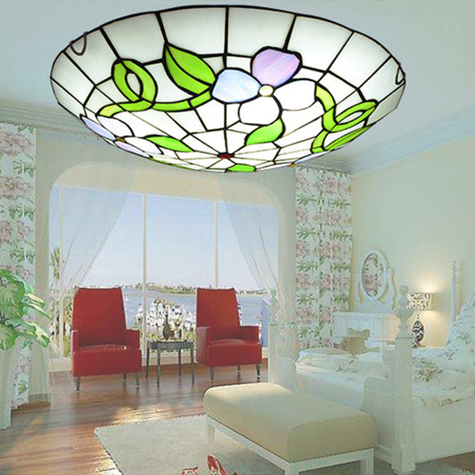 Flower Flush Mount Ceiling Light Stained Glass Tiffany-Style Flush Mount Ceiling Ligh Clearhalo 'Ceiling Lights' 'Close To Ceiling Lights' 'Close to ceiling' 'Flush mount' Lighting' 2589427