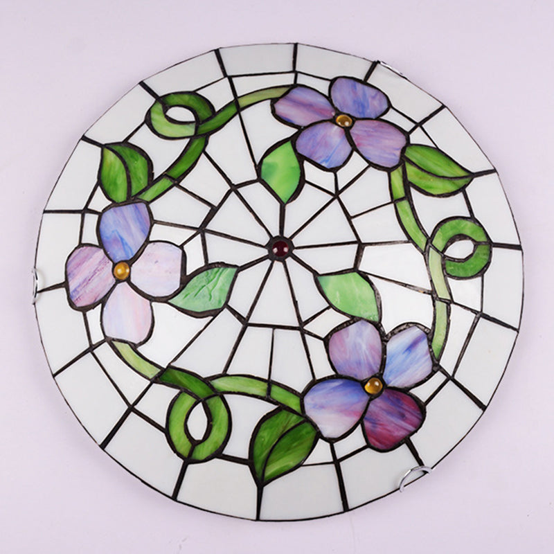 Flower Flush Mount Ceiling Light Stained Glass Tiffany-Style Flush Mount Ceiling Ligh Clearhalo 'Ceiling Lights' 'Close To Ceiling Lights' 'Close to ceiling' 'Flush mount' Lighting' 2589428