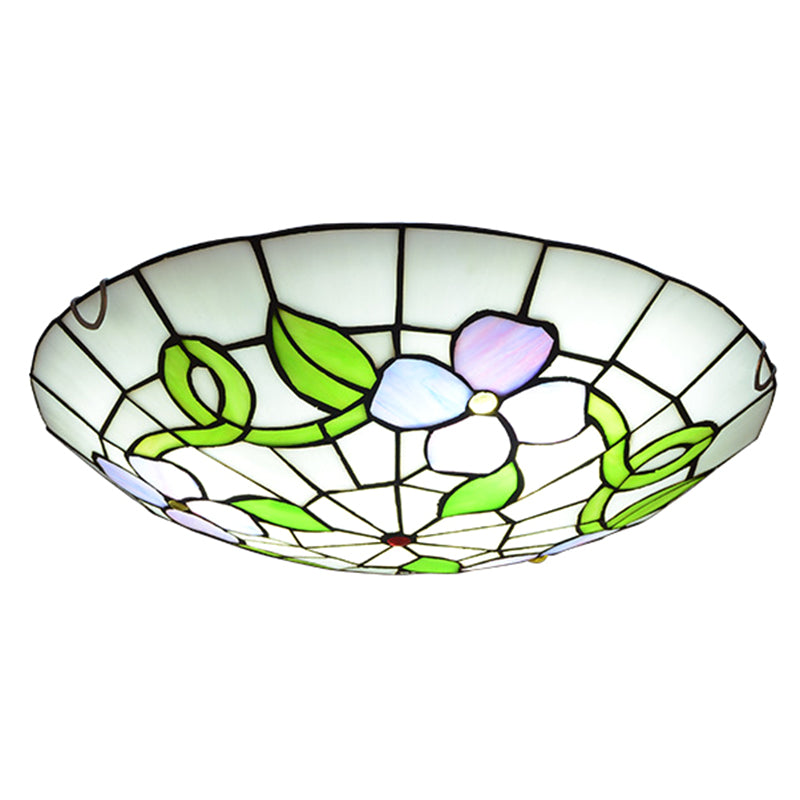 Flower Flush Mount Ceiling Light Stained Glass Tiffany-Style Flush Mount Ceiling Ligh Green Clearhalo 'Ceiling Lights' 'Close To Ceiling Lights' 'Close to ceiling' 'Flush mount' Lighting' 2589429