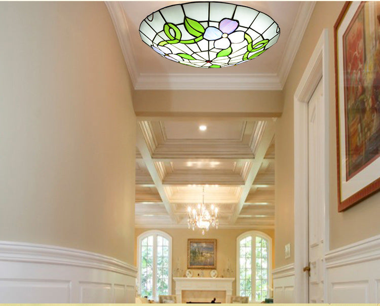 Flower Flush Mount Ceiling Light Stained Glass Tiffany-Style Flush Mount Ceiling Ligh Clearhalo 'Ceiling Lights' 'Close To Ceiling Lights' 'Close to ceiling' 'Flush mount' Lighting' 2589430