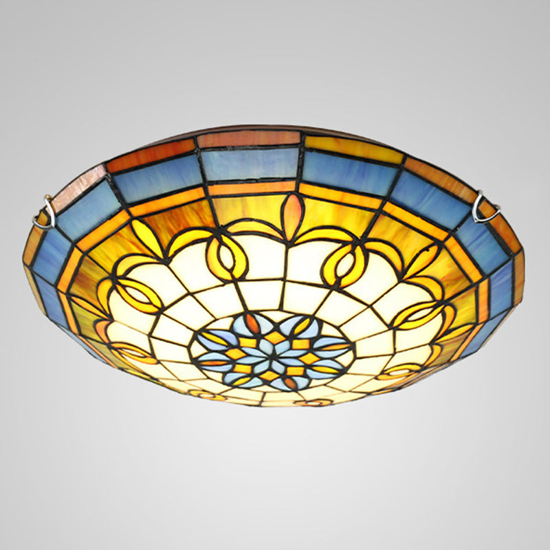 Bowl Flush Ceiling Lights 1 Light Stained Art Glass Mediterranean Flush-Mount Light Fixture Clearhalo 'Ceiling Lights' 'Close To Ceiling Lights' 'Close to ceiling' 'Flush mount' Lighting' 2589432