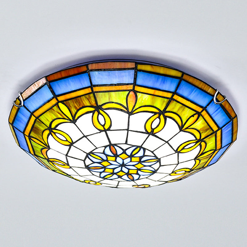 Bowl Flush Ceiling Lights 1 Light Stained Art Glass Mediterranean Flush-Mount Light Fixture Clearhalo 'Ceiling Lights' 'Close To Ceiling Lights' 'Close to ceiling' 'Flush mount' Lighting' 2589433