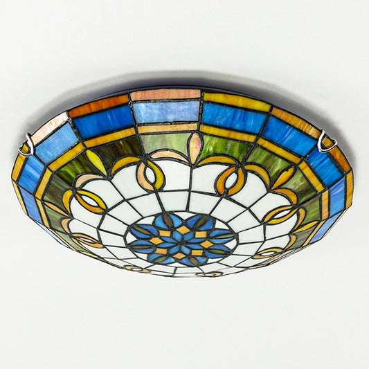 Bowl Flush Ceiling Lights 1 Light Stained Art Glass Mediterranean Flush-Mount Light Fixture Clearhalo 'Ceiling Lights' 'Close To Ceiling Lights' 'Close to ceiling' 'Flush mount' Lighting' 2589434