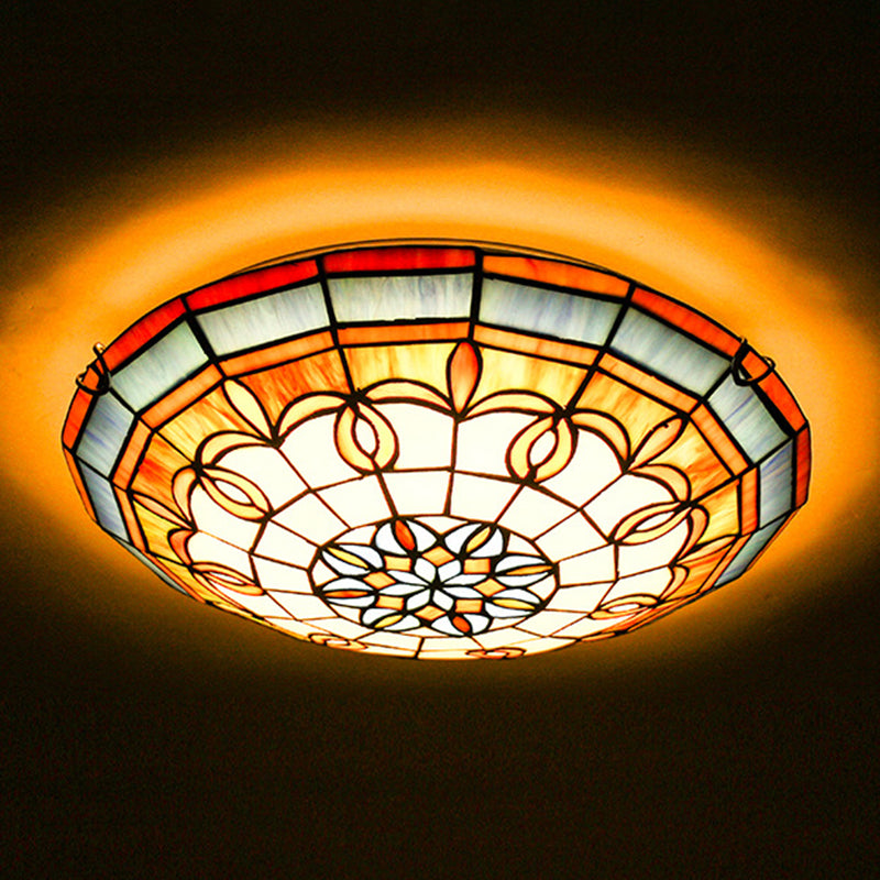 Bowl Flush Ceiling Lights 1 Light Stained Art Glass Mediterranean Flush-Mount Light Fixture Clearhalo 'Ceiling Lights' 'Close To Ceiling Lights' 'Close to ceiling' 'Flush mount' Lighting' 2589435