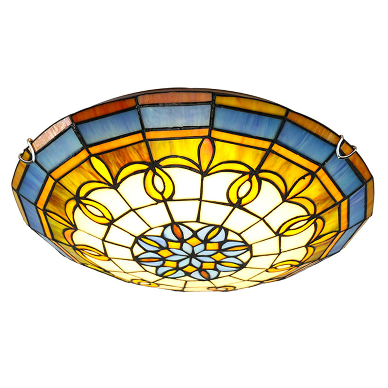 Bowl Flush Ceiling Lights 1 Light Stained Art Glass Mediterranean Flush-Mount Light Fixture Blue Clearhalo 'Ceiling Lights' 'Close To Ceiling Lights' 'Close to ceiling' 'Flush mount' Lighting' 2589436