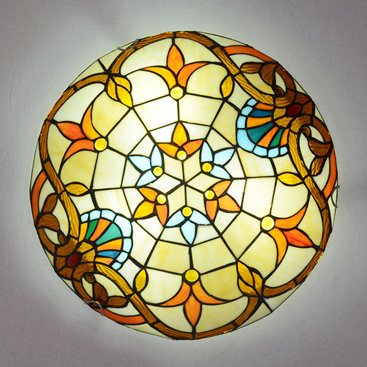 Bowl Shape Flush Light Stained Glass Baroque Flush Mount Ceiling Light Fixtures Clearhalo 'Ceiling Lights' 'Close To Ceiling Lights' 'Close to ceiling' 'Flush mount' Lighting' 2589437