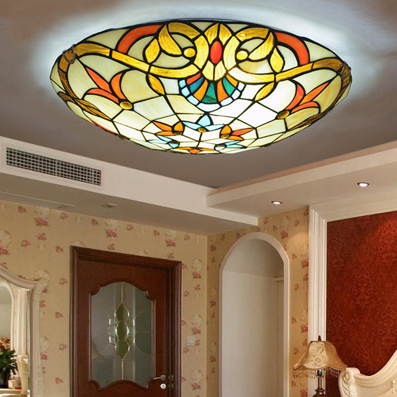 Bowl Shape Flush Light Stained Glass Baroque Flush Mount Ceiling Light Fixtures Clearhalo 'Ceiling Lights' 'Close To Ceiling Lights' 'Close to ceiling' 'Flush mount' Lighting' 2589438