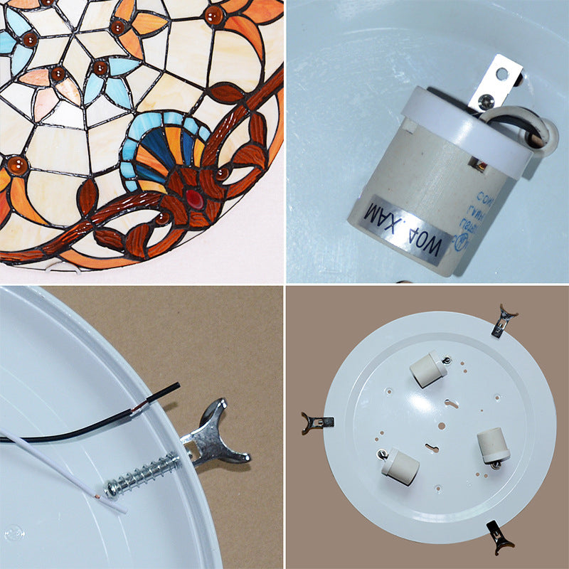 Bowl Shape Flush Light Stained Glass Baroque Flush Mount Ceiling Light Fixtures Clearhalo 'Ceiling Lights' 'Close To Ceiling Lights' 'Close to ceiling' 'Flush mount' Lighting' 2589439