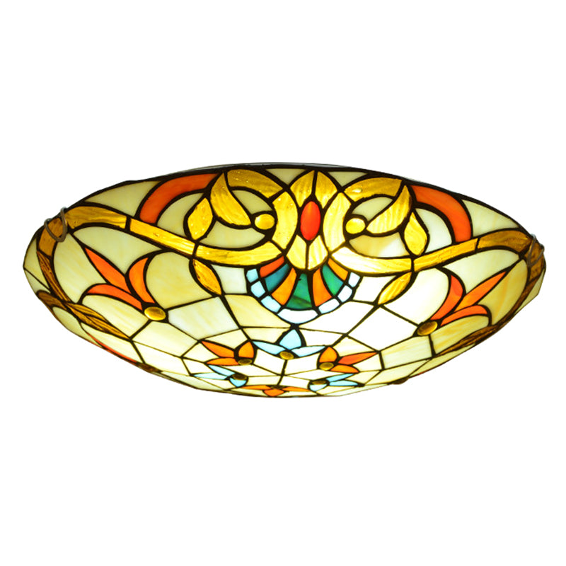 Bowl Shape Flush Light Stained Glass Baroque Flush Mount Ceiling Light Fixtures Brown Clearhalo 'Ceiling Lights' 'Close To Ceiling Lights' 'Close to ceiling' 'Flush mount' Lighting' 2589441