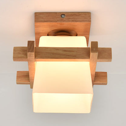 Trapezoid Semi Flush Chandelier Contemporary Frosted Glass Ceiling Mount Light Fixture for Hallway Wood Clearhalo 'Ceiling Lights' 'Close To Ceiling Lights' 'Close to ceiling' 'Semi-flushmount' Lighting' 2589474