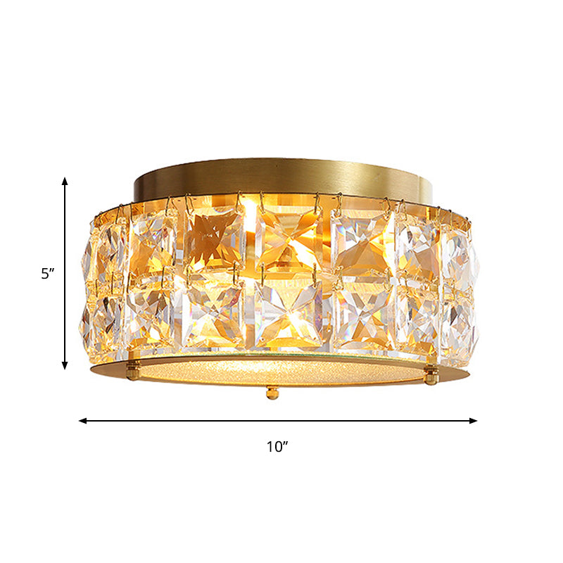 10" Dia Round Flush Mount Light Minimal Crystal 4 Lights Golden Close To Ceiling Light Clearhalo 'Ceiling Lights' 'Close To Ceiling Lights' 'Close to ceiling' 'Flush mount' Lighting' 258952