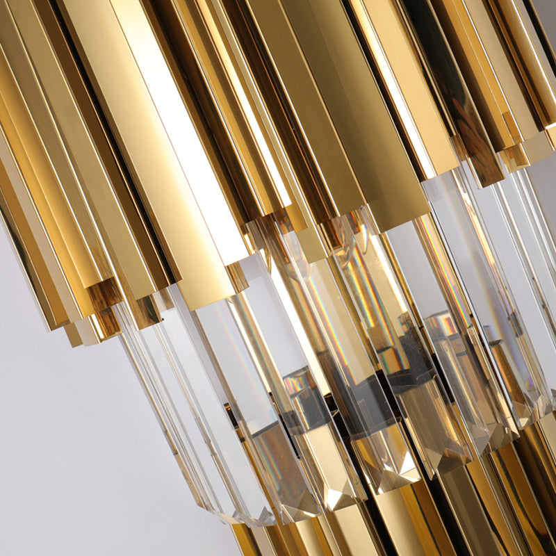 Contemporary Multi Layer Wall Lamp Metal and Crystal Prisms 2/3 Bulbs Wall Mounted Light in Brass Clearhalo 'Modern wall lights' 'Modern' 'Wall Lamps & Sconces' 'Wall Lights' Lighting' 258958