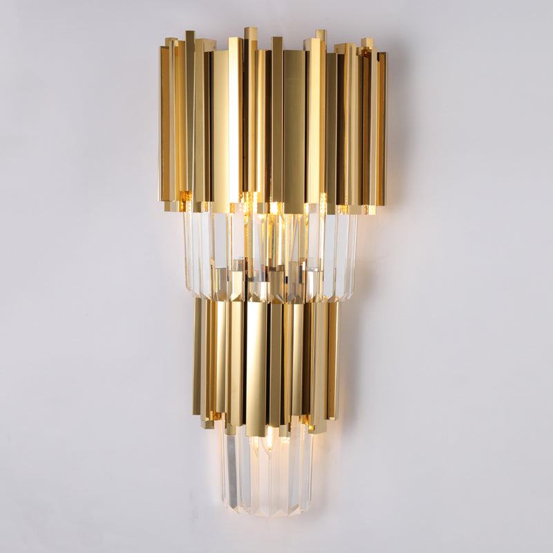 Contemporary Multi Layer Wall Lamp Metal and Crystal Prisms 2/3 Bulbs Wall Mounted Light in Brass Clearhalo 'Modern wall lights' 'Modern' 'Wall Lamps & Sconces' 'Wall Lights' Lighting' 258960