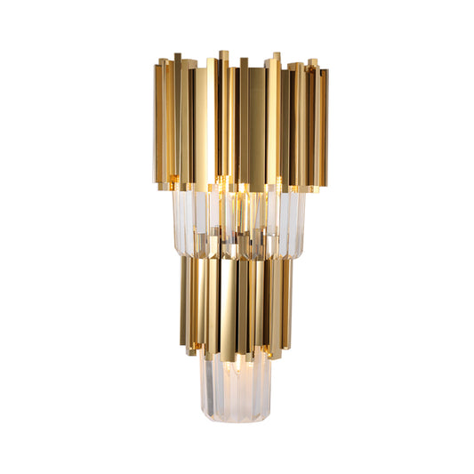 Contemporary Multi Layer Wall Lamp Metal and Crystal Prisms 2/3 Bulbs Wall Mounted Light in Brass Clearhalo 'Modern wall lights' 'Modern' 'Wall Lamps & Sconces' 'Wall Lights' Lighting' 258961