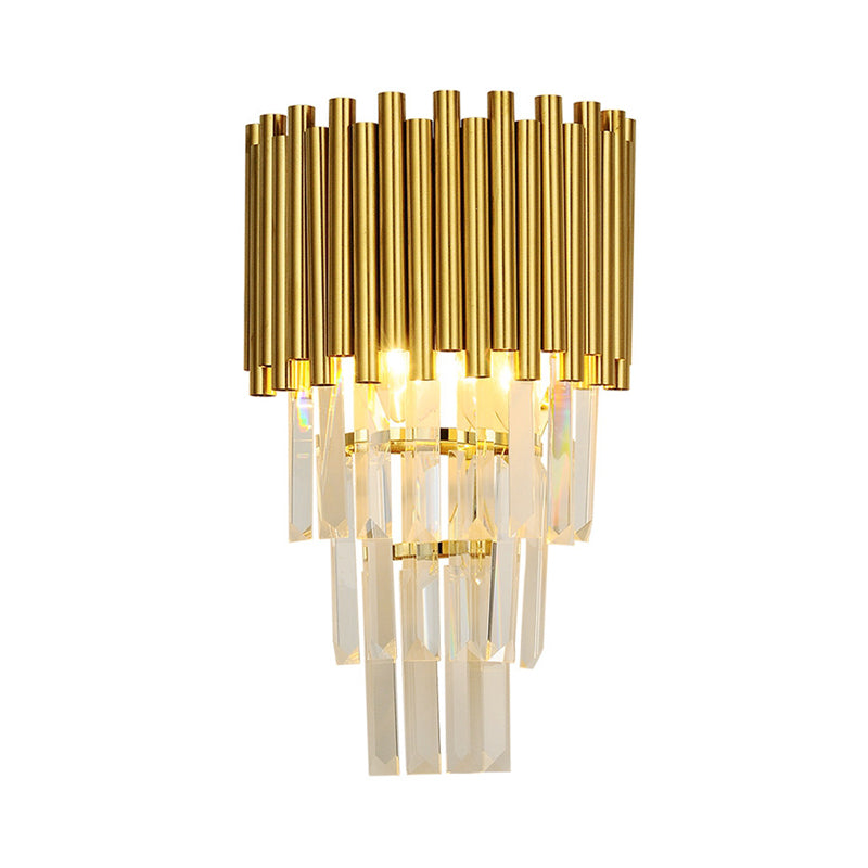 Tapered Wall Mounted Lamp Modern 2 Lights Triangular Crystal Prism Wall Lamp in Gold for Living Room Clearhalo 'Modern wall lights' 'Modern' 'Wall Lamps & Sconces' 'Wall Lights' Lighting' 258969