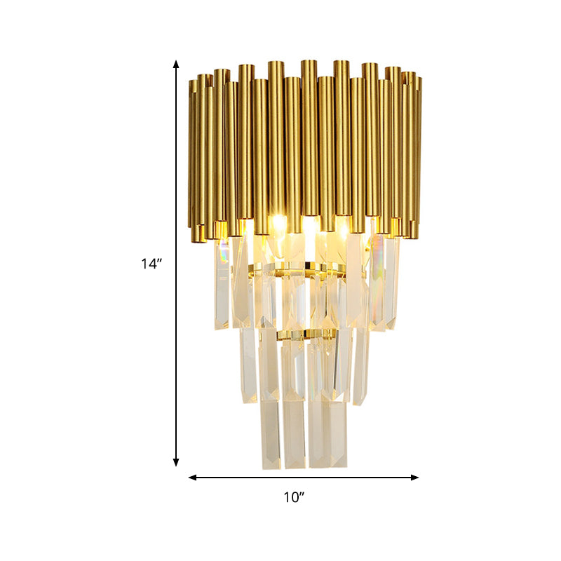 Tapered Wall Mounted Lamp Modern 2 Lights Triangular Crystal Prism Wall Lamp in Gold for Living Room Clearhalo 'Modern wall lights' 'Modern' 'Wall Lamps & Sconces' 'Wall Lights' Lighting' 258970