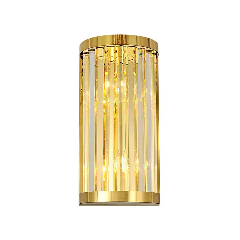 Half Cylinder Wall Mount Lighting Modern 2 Lights Gold Wall Light Fixture Clear Crystal Shade Clearhalo 'Modern wall lights' 'Modern' 'Wall Lamps & Sconces' 'Wall Lights' Lighting' 258976