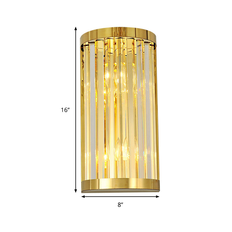 Half Cylinder Wall Mount Lighting Modern 2 Lights Gold Wall Light Fixture Clear Crystal Shade Clearhalo 'Modern wall lights' 'Modern' 'Wall Lamps & Sconces' 'Wall Lights' Lighting' 258977