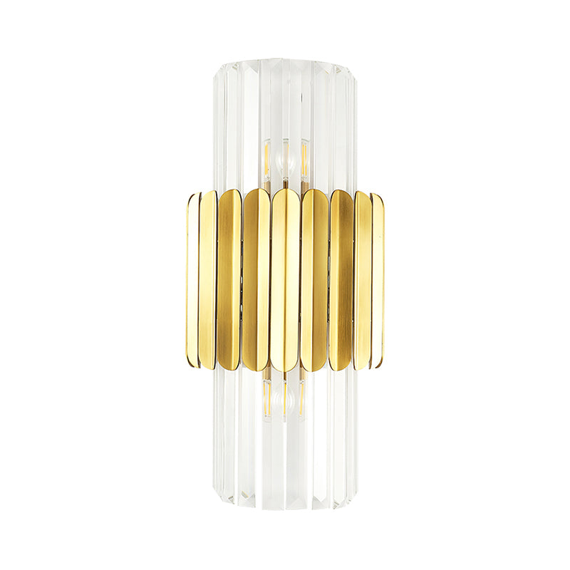 Modern Cylinder Wall Mount Lamp Clear Crystal 2 Heads Bedroom Wall Lighting Fixture in Gold Clearhalo 'Modern wall lights' 'Modern' 'Wall Lamps & Sconces' 'Wall Lights' Lighting' 259002